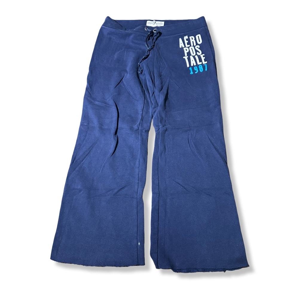 Aeropostale Sweatpants Womens S Blue Excellent Wide Leg Graphic Raw Hem Preowned